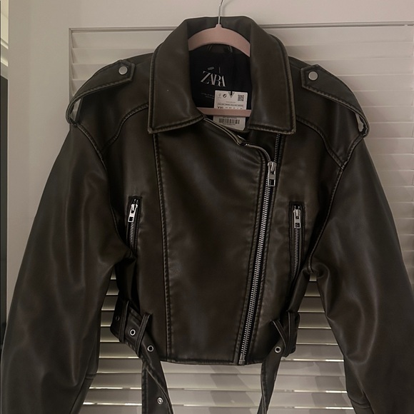 Zara Dark Leather Biker Jacket - Picture 2 of 3